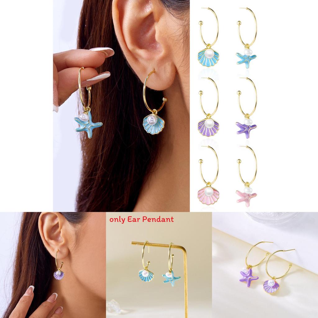 Summer Shell Pearl Drop Earrings For Women With Alloy And French Asymmetric Design