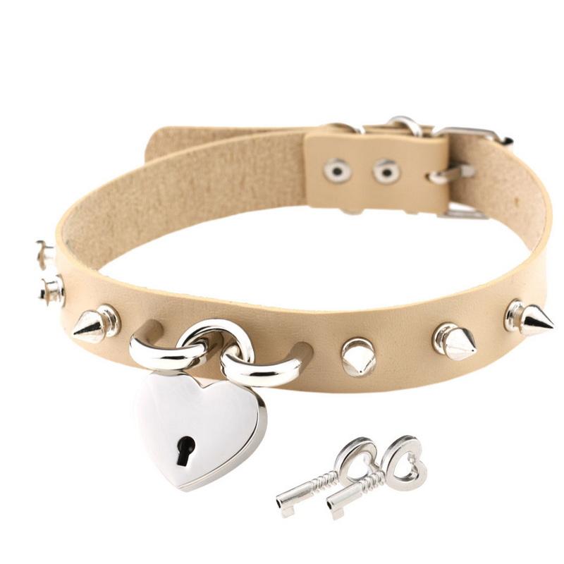 Choker Collar Necklace Openable Lover Heart Lock Key Padlock Charms PU Leather Punk Gothic Lolita Collar Necklaces Goth Jewelry Valentines Couple