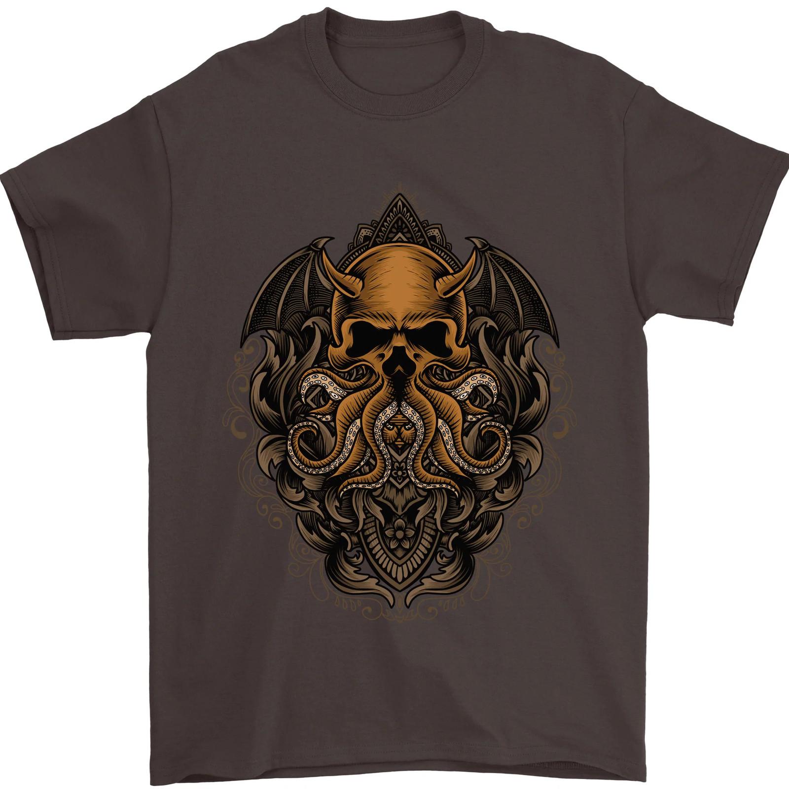 Cthulhu Octopus Kraken Devil Skull Demon Mens T-Shirt 100% Cotton M
