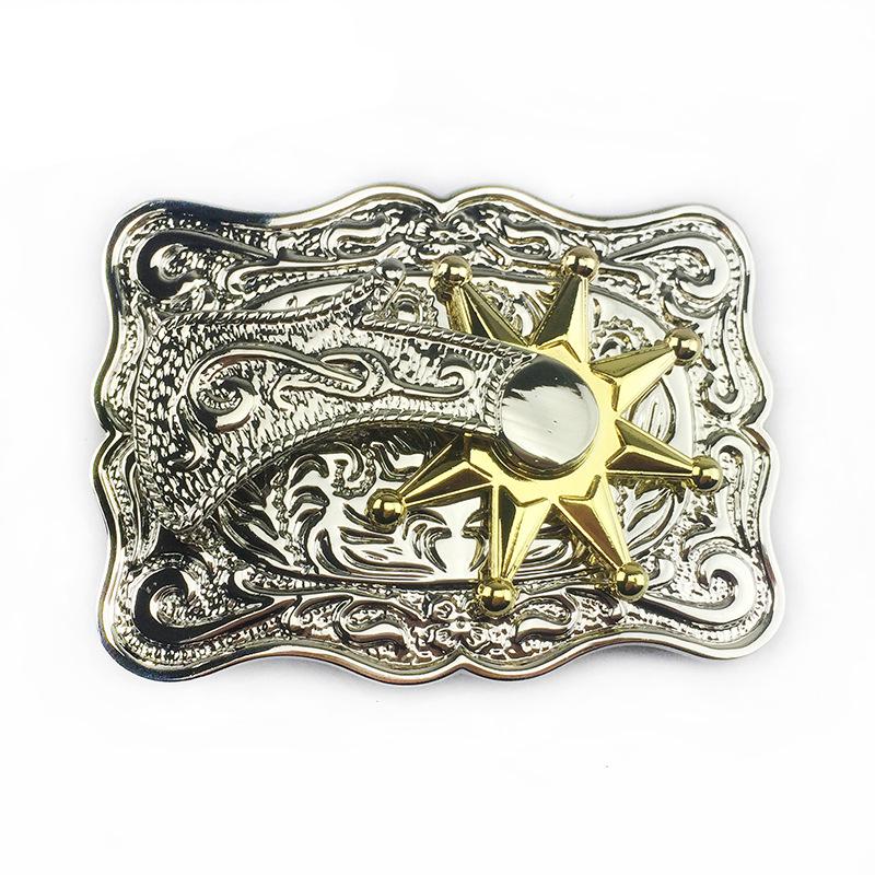 Western Cowboy Rotating Belt Buckle - Zinc Alloy, White & Silver, Personalized Casual Fashion
