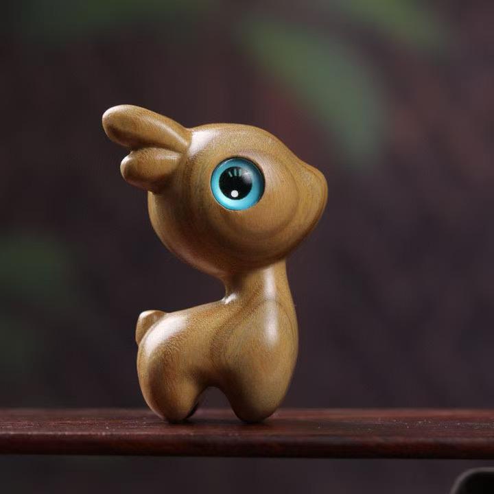 Argentina Green Sandalwood Fawn Carving Decorative Ornament 
