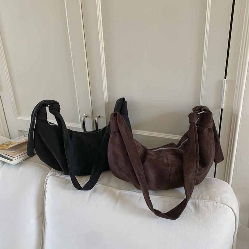 2025 Korean Suede Crescent Dumpling Shoulder Bag – Versatile, Solid Color Casual Crossbody