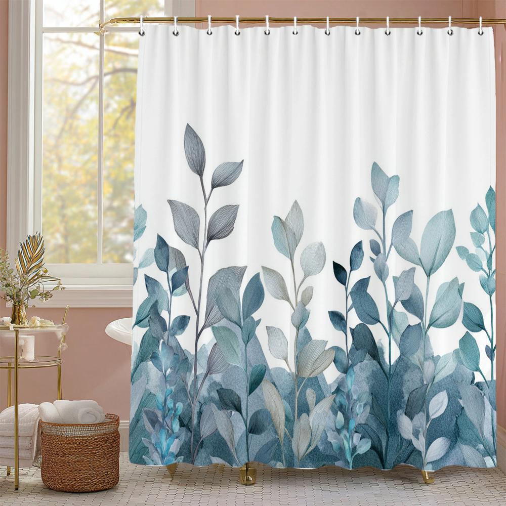 Eucalyptus Leaf Shower Curtain, Bathroom Decorative Shower Curtain, Waterproof Shower Curtain with Hooks