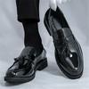 Fashion New Designer Tassels Loafter Black Patent Leather Slip On Shoes For Men Casual Business Formal Dress Footwear Zapatos Hombre