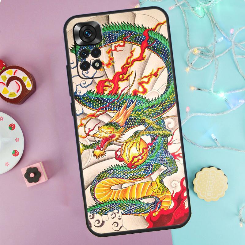 Japanese Dragon Style Case For Xiaomi Redmi Note 9 10 11 12 13 14 Pro 9S 10S 11S 12S Redmi 14C 10C 12C 13C Cover