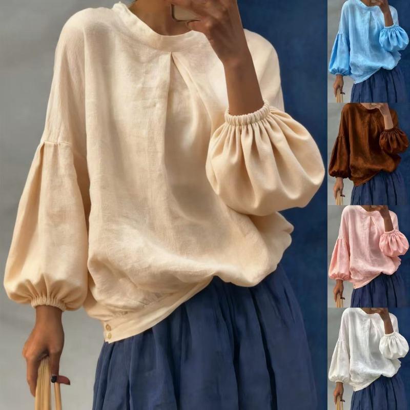 Autumn New Women's Casual Loose Fashion Solid Color Long-sleeved Round Neck Pullover Shirt