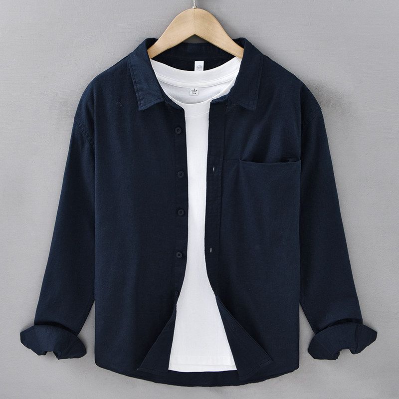 Spring Summer Japan fashion Retro Washed Cotton and Linen Long sleeve Shirts Men's Linen Casual Shirt Loose Breathable New Thin