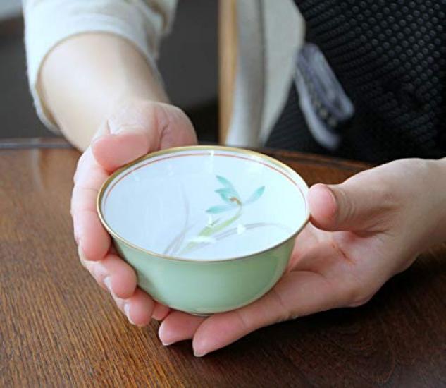 Koransha No Teacup Set Arita Made In The Interior Features a Noble and Beautiful Orchid The Set Features a Bright Green Teacup Trays Sold Enver "Ran