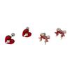 Chic Dark Sweet Spicy Peach Heart Cross Earrings with Bow and Resin Studs