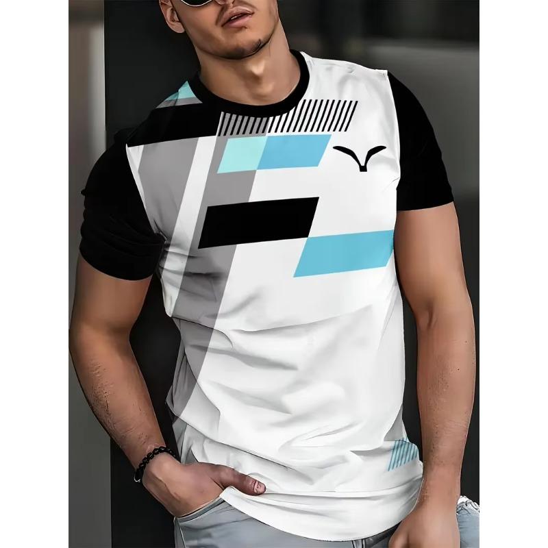 Classic Men's T-shirt Summer Outdoor Round Neck Short Sleeve Top Stripe Print Street Loose T-Shirt Male  Clothing Mens T Shirt