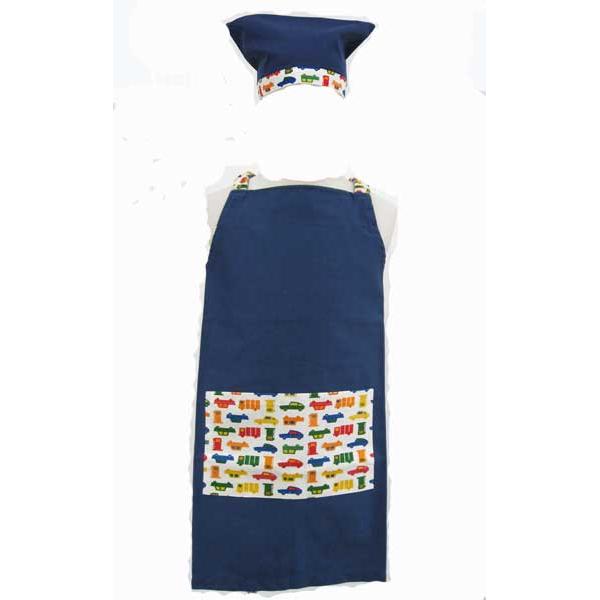 Apron Children s apron/triangular sling 2-piece set, navy blue, navy x car pattern, school lunch, cooking training, kindergarten admission, nursery