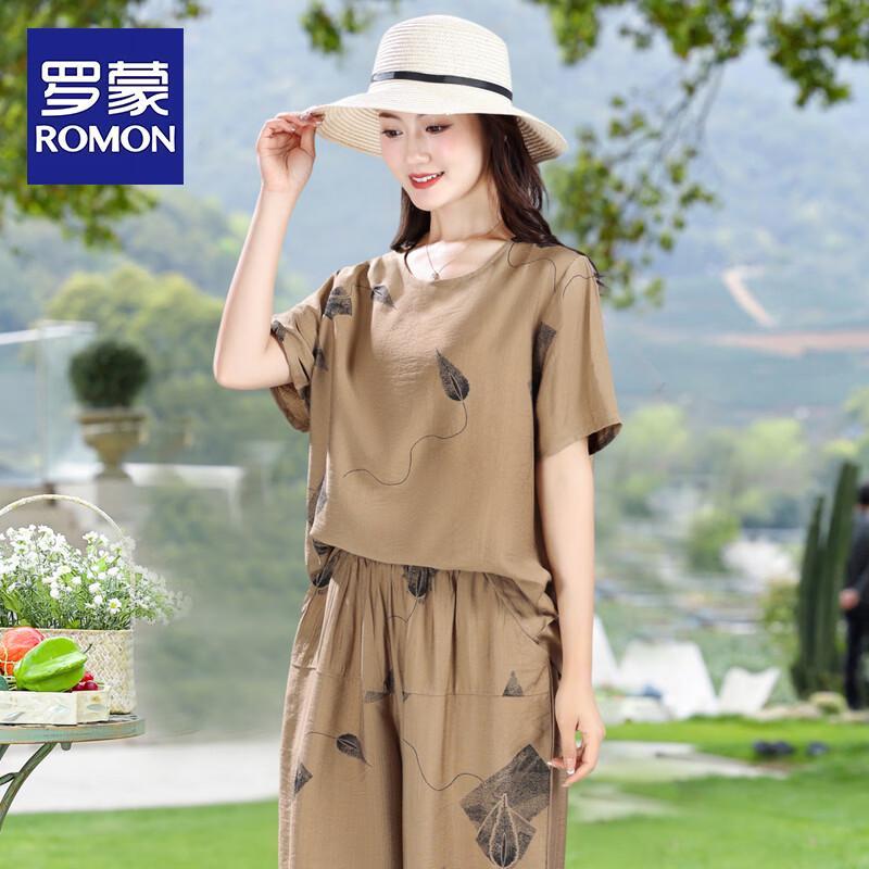 

ROMON Women s Casual Summer T-shirt & Cropped Pants Set 5XL