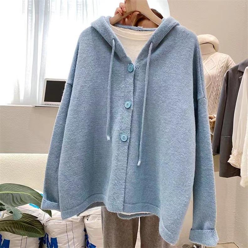 Autumn cardigan loose soft fashion lazy wind sweater jacket hooded knitted sweater top women
