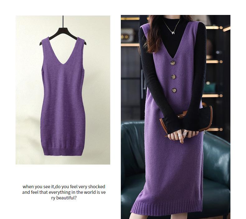 European Size Spring/Autumn Cross-Stitched Knitted Wool Vest Dress for Women