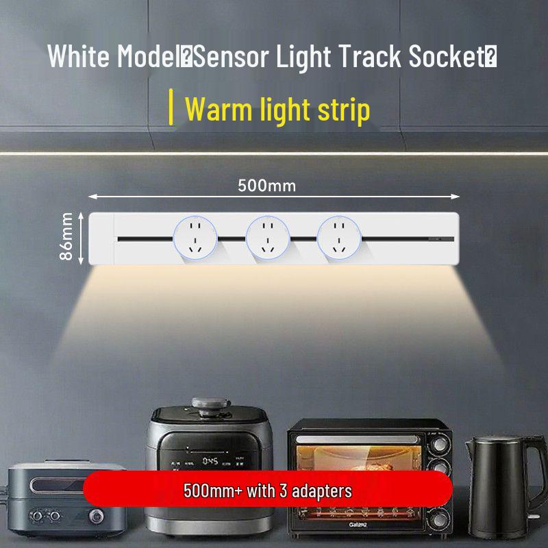 Movable Sliding Track Power Strip with Sensor Light for Kitchen & Dining Room