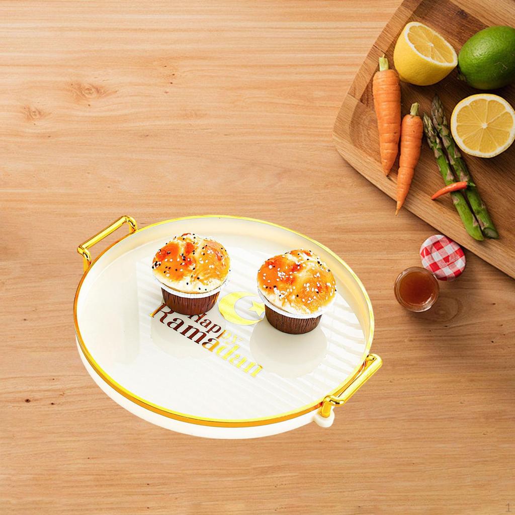 Breakfast Platter Decorative Round Serving Tray with Handle Jewelry Storage Vanity for