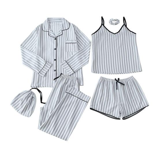 Women'S 7-Piece Satin Pajama Set Sexy Cami Top Button Down