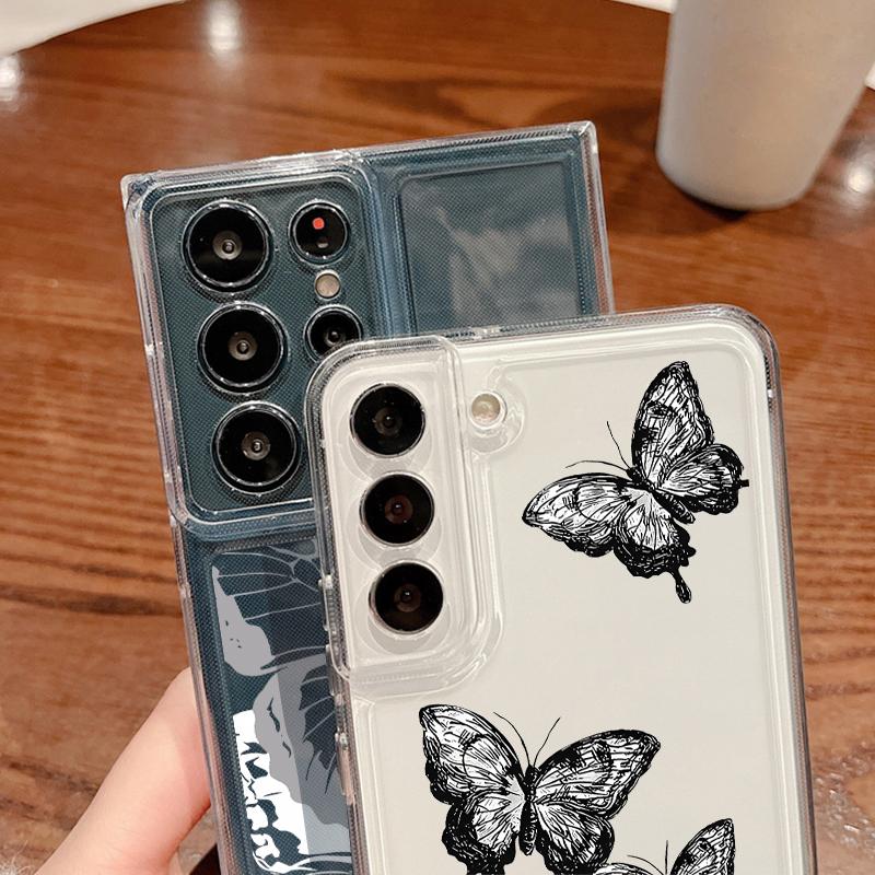 Schmetterling Blumen Hülle für Samsung Galaxy A56 A55 A54 5G A36 A35 A34 A26 A16 A15 S21 FE S22 S23 S24 Plus S25 Edge S25 Ultra Klare Weiche TPU Handyhülle