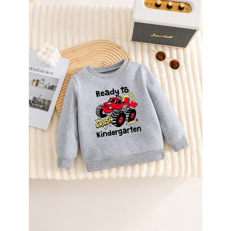 European sizes Trendy "Ready to CRUSH Kindergarten" Pencil Off-Road Vehicle Print Kids' Fashion Comfortable Versatile Casual Crewneck Sweatshirt
