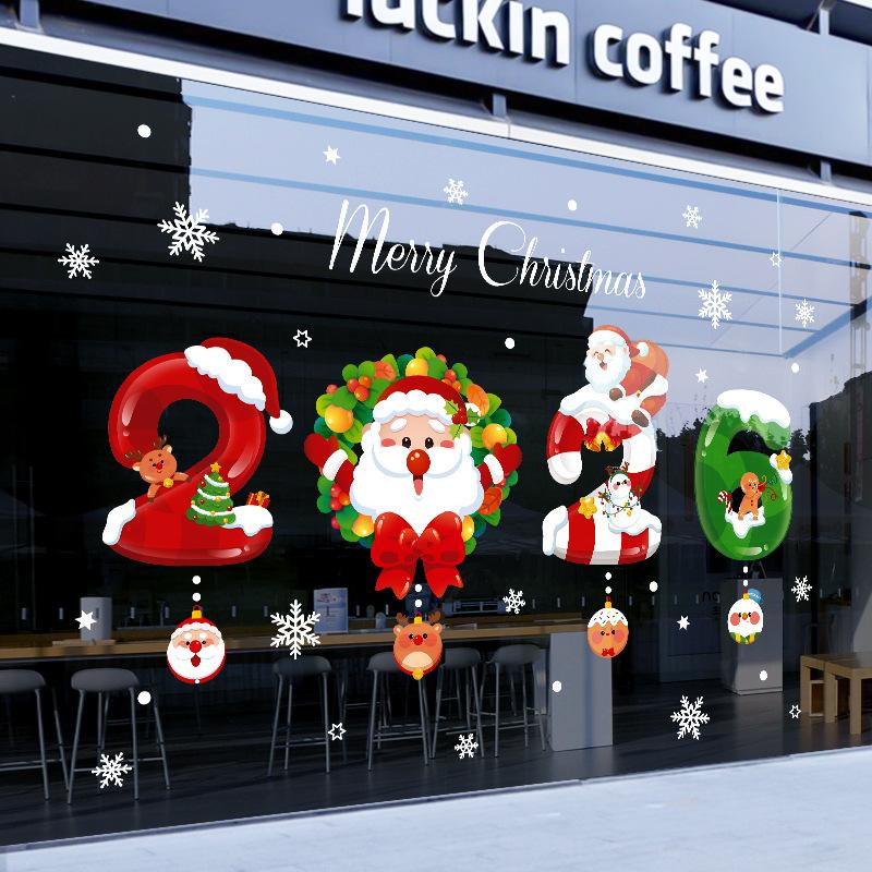 2025 Christmas Door Sticker Self Adhesive Decoration for Window Shop Glass Static Scene Layout