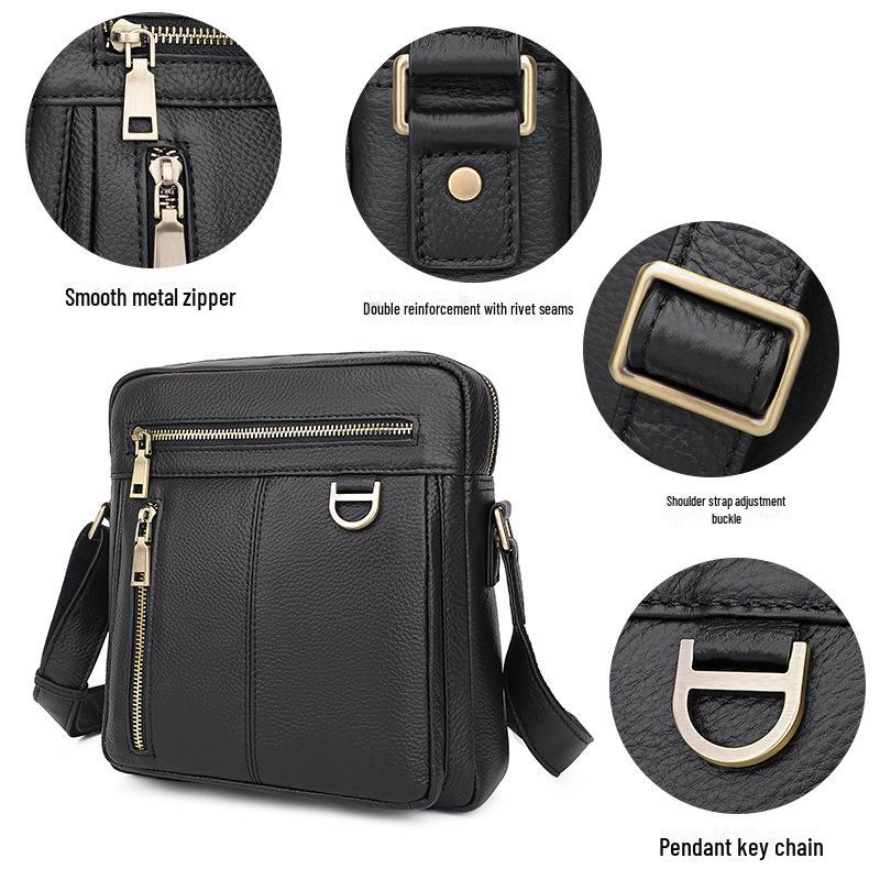 Jiameida Men's Casual Leather Messenger Bag, First Layer Cowhide, 11-Inch iPad Shoulder Bag