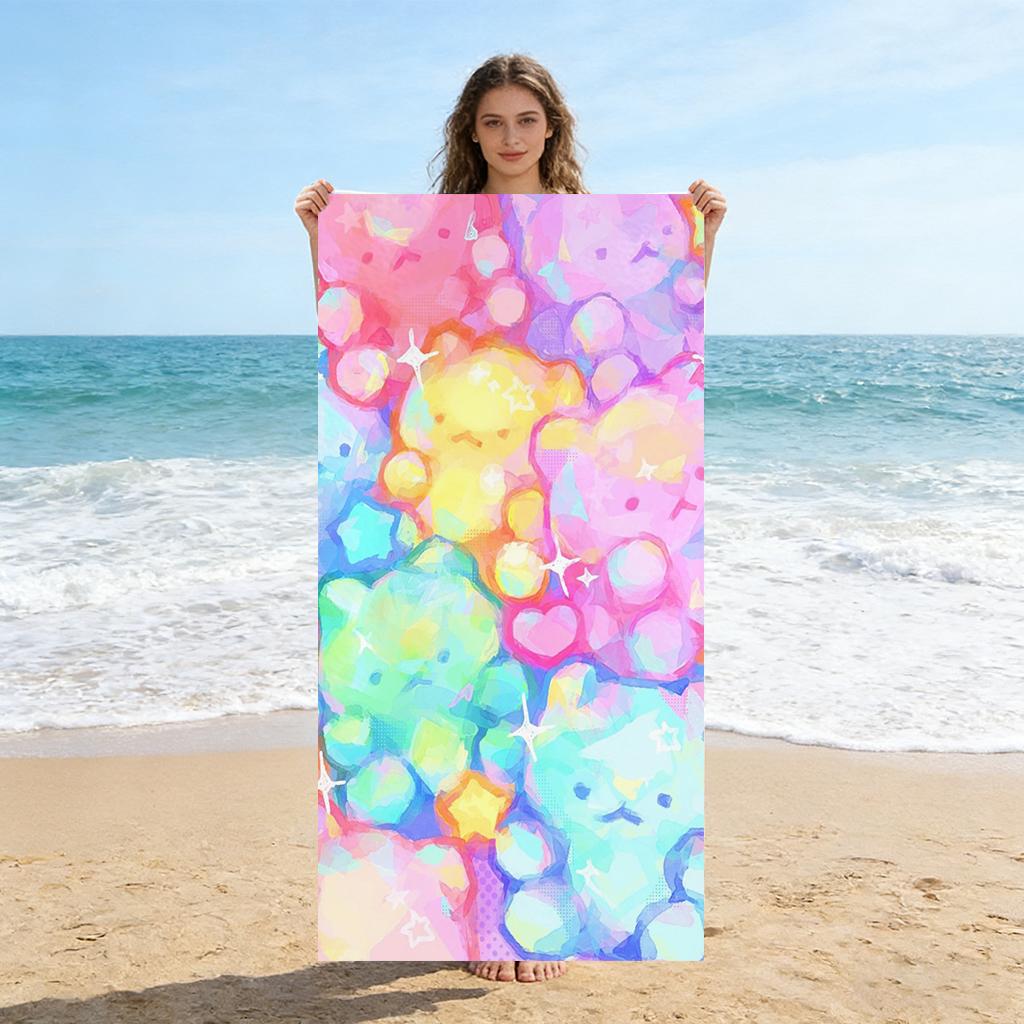1pc Cute Colorful Bear Beach Towel Large Quick-drying Towel For Beach Pool Yoga Gym Relax at Home Towel Summer Gift for Friends