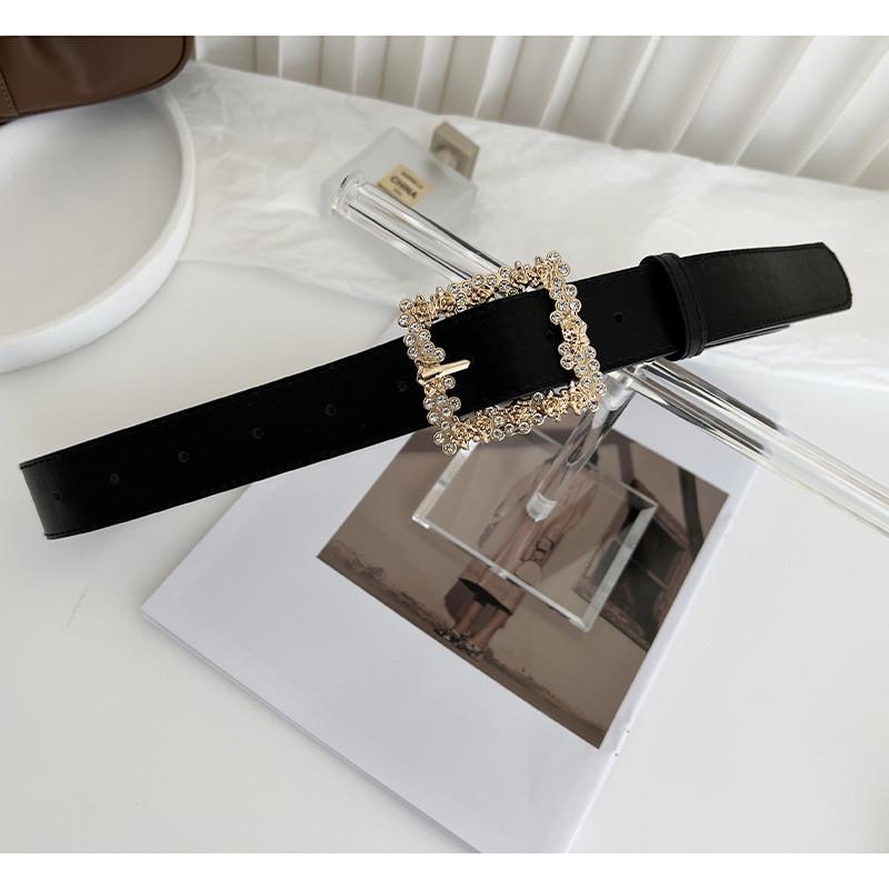 Stylish New Alloy Buckle Women's Belt Perfect For Dresses And Coats With Rhinestone Detailing In Black And Camel Color