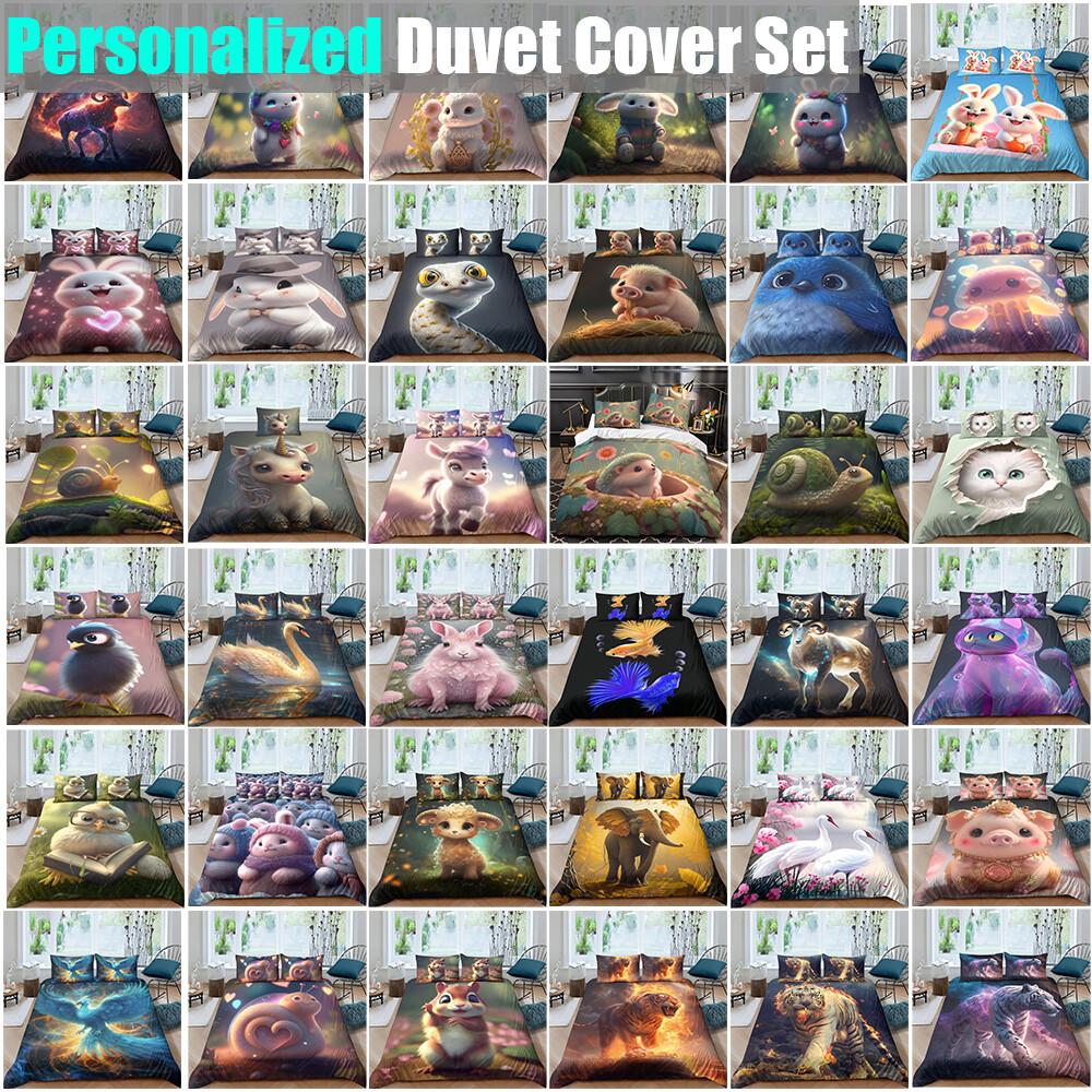 3D Tiger Rabbit Snake Pig Snail Unicorn Chick Fish Doona Duvet Quilt Cover Set
