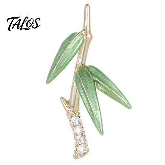 Brooch Pin for Women, Three-Dimensional Green Bamboo Shape Pin with Enamel Leaves, Outfit Badge for Necklines Scarves Bags