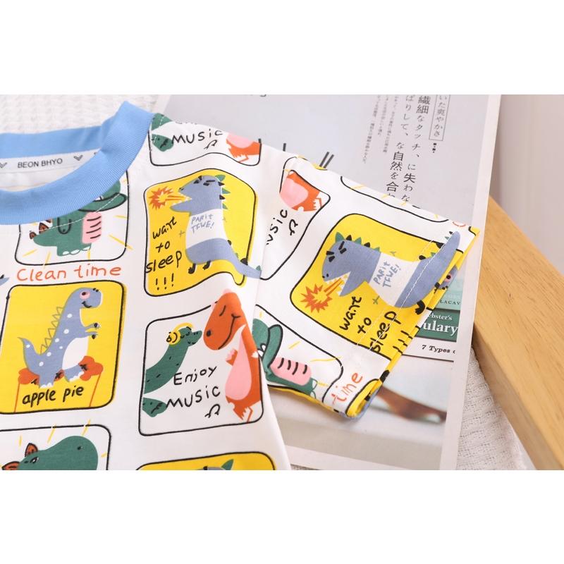 Baby Clothes Set Summer Breathable T-shirt Cartoon Dinosaur for Baby Boy Full Print Short Sleeves Elastic Waist Shorts Top+shorts Sets