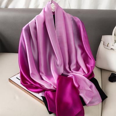 Luxury Gradient Silk Scarf Women Brand Solid Femme Shawls Wraps Bandana Head Foulard Fashion Lady Hijab Wedding Poncho