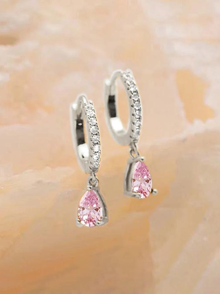 Copper Colorful Zircon Simple Fashion Water Drop Hoop Earring For Women Dating Partyt High Quality Fine Jewelry