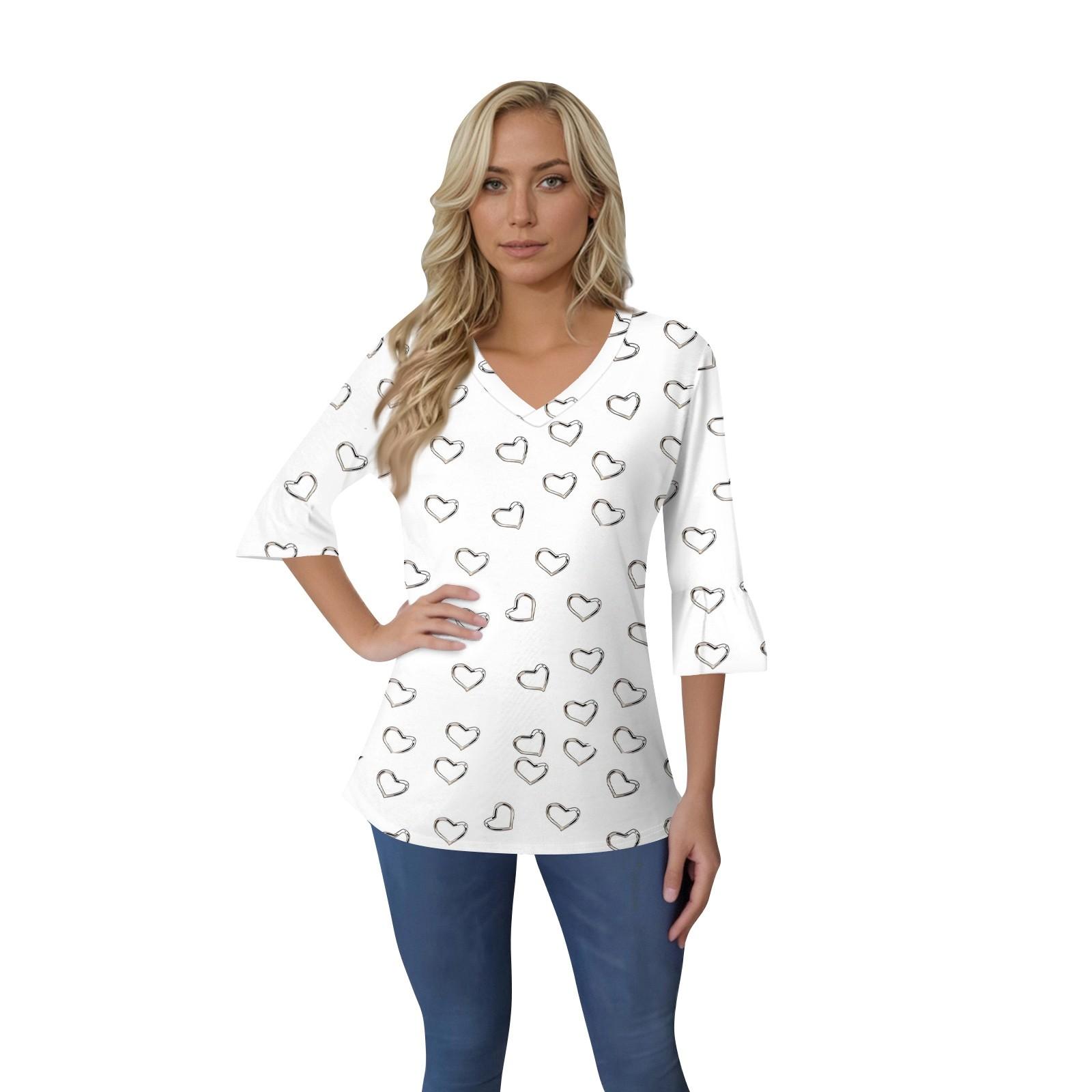 

Жіночий повсякденний топ з рукавами 3/4, літня футболка з V-подібним вирізом і пухкими рукавами XL білий