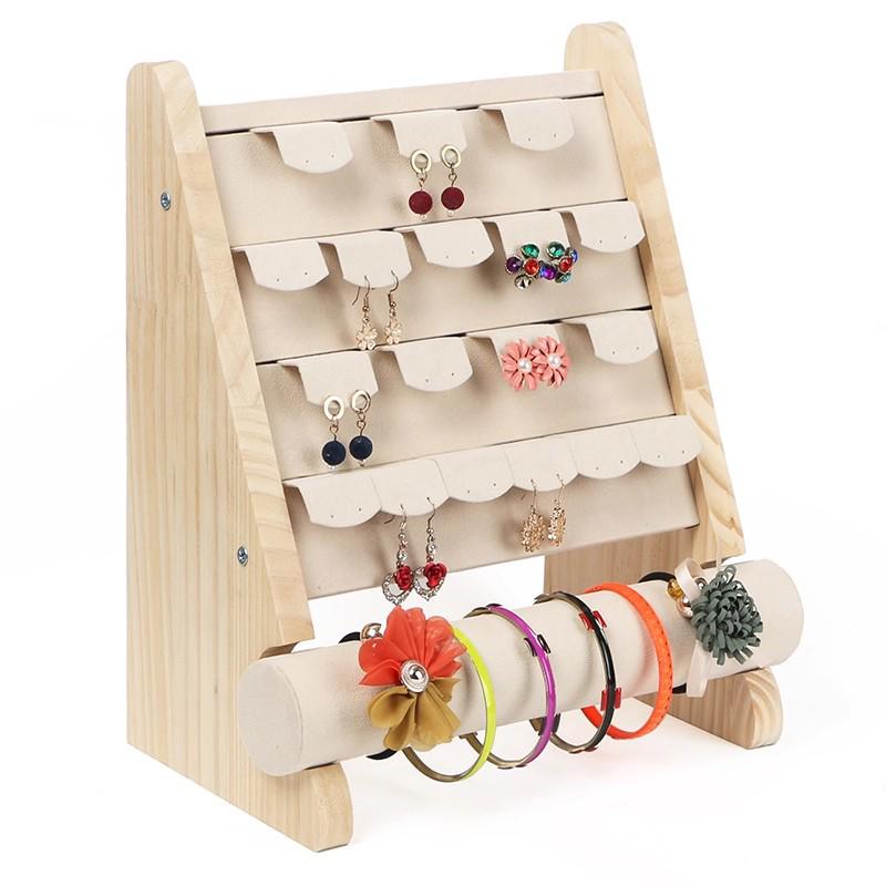 Solid Wood Jewelry Stand for Earrings and Bracelets Velvet Fabric