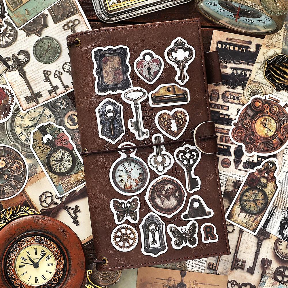 200pcs/pack Time Collection Box Series Retro Ins Scrapbook Decorative Stickers Material Pack DIYJournal Handmade Collage