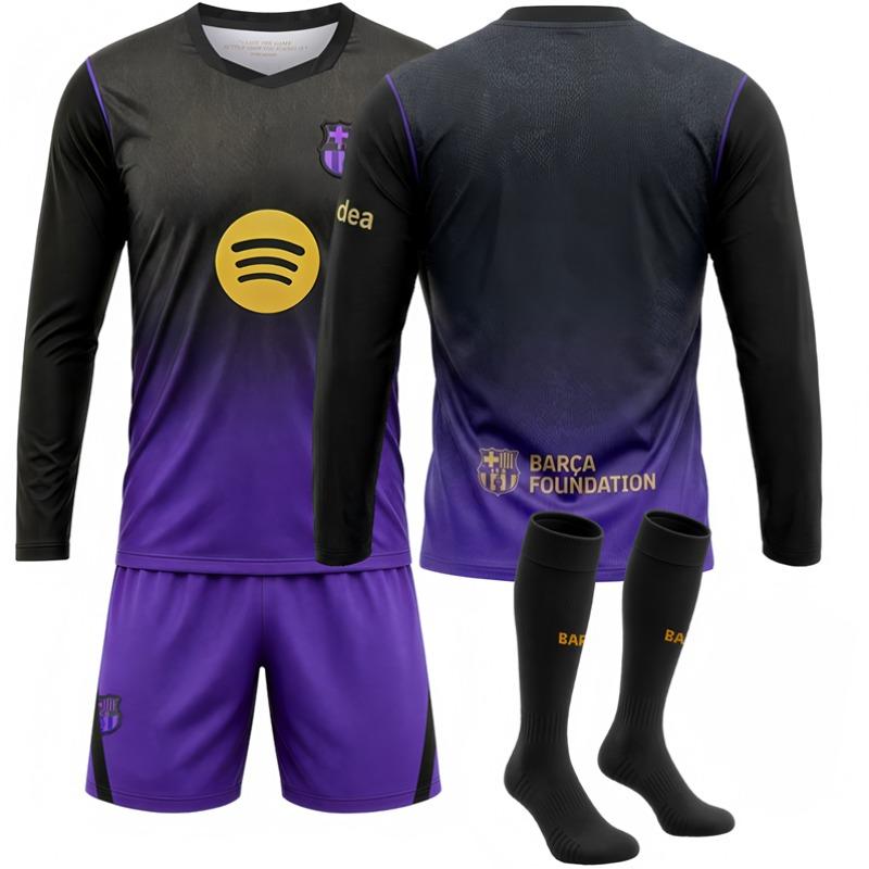 2627 Rodri New Jersey – FC Barcelona Away Long-Sleeve Soccer Shirt (Black/Purple) – No. 10 Lamine Yamal / Messi