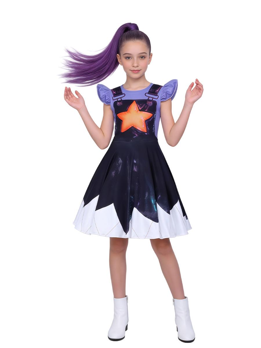 Neues Horror-Spiel-IP-Charakter Lily Lovebraids Mädchenkleidung Spielzeit Zeichentrickkatze Nickerchen Cosplay Kostüm für Kinder Geburtstagsgeschenke 4T(110)