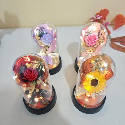 1 Set Eeuwige Roos Licht Zeep Bloem In Acryl Koepel Led Valentijnsdag Cadeau Voor Vriendin Moederdag Bruiloft Bruidsmeisje Cadeau