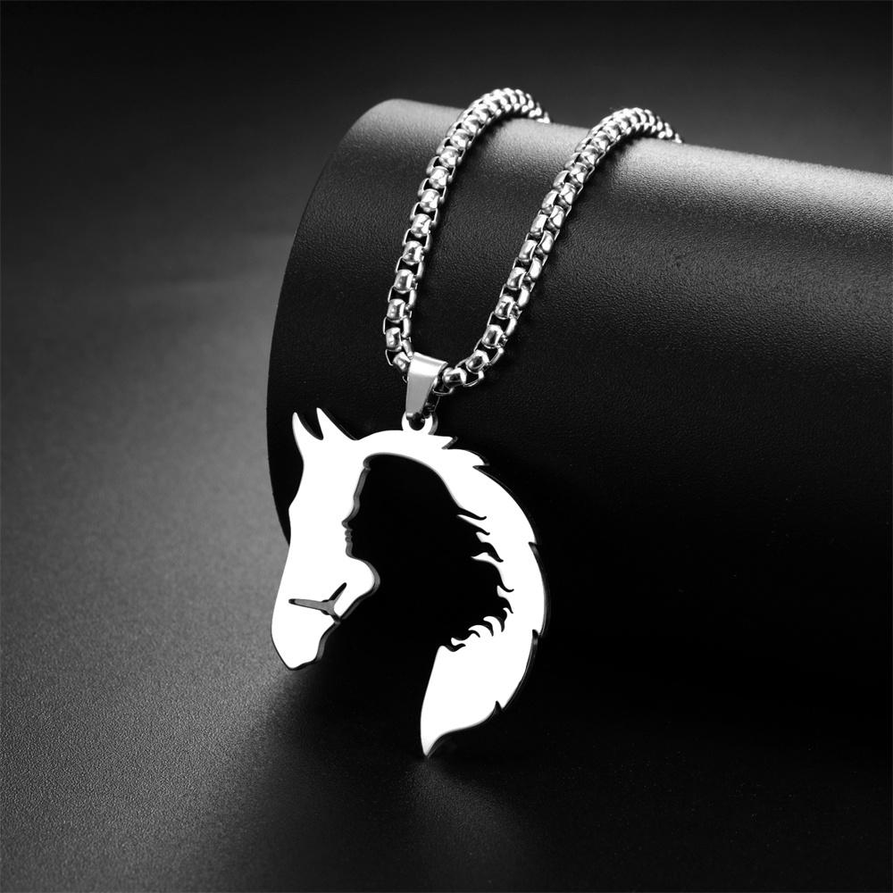 My Shape Running Horse Pendant Necklaces Women Men Stainless Steel Couple Love Heart Horse Animal Neck Chain Horse Lover Jewelry