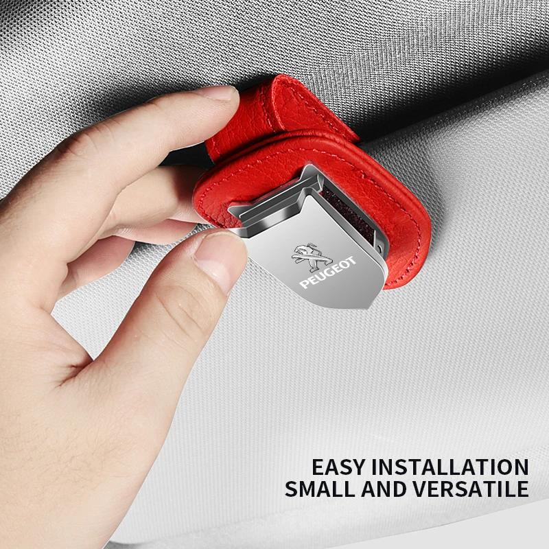 Multifunction Car Sun Visor Glasses Clip Leather Eyeglasses Clip For Peugeot 206 207 307 3008 2008 308 407 408 508 301 208 RCZ