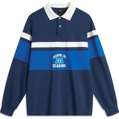Collaborazione Li Ning X Disney Serie Monsters University Color Block Lettera Confortevole Traspirante Versatile Casual Polo a Maniche Lunghe APLU145-1