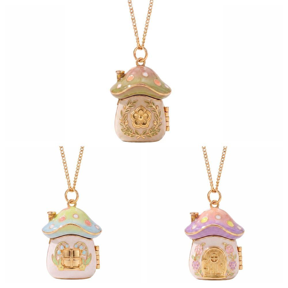 Openable Lid Photo Box Locket Macaron Gradient Fairy Pendant Sweet Mushroom Necklace Daily