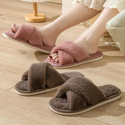 Winter Women Home Indoor Casual Fuzzy Slippers Female Flip Flops Fluffy Shoes Cross Slides Ladies Soft Plush Slippers 2024