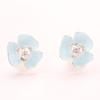 Korean sweet blue and white oil-dripping petal earrings temperament diamond-set exquisite flowers without ear piercings earrings women's models