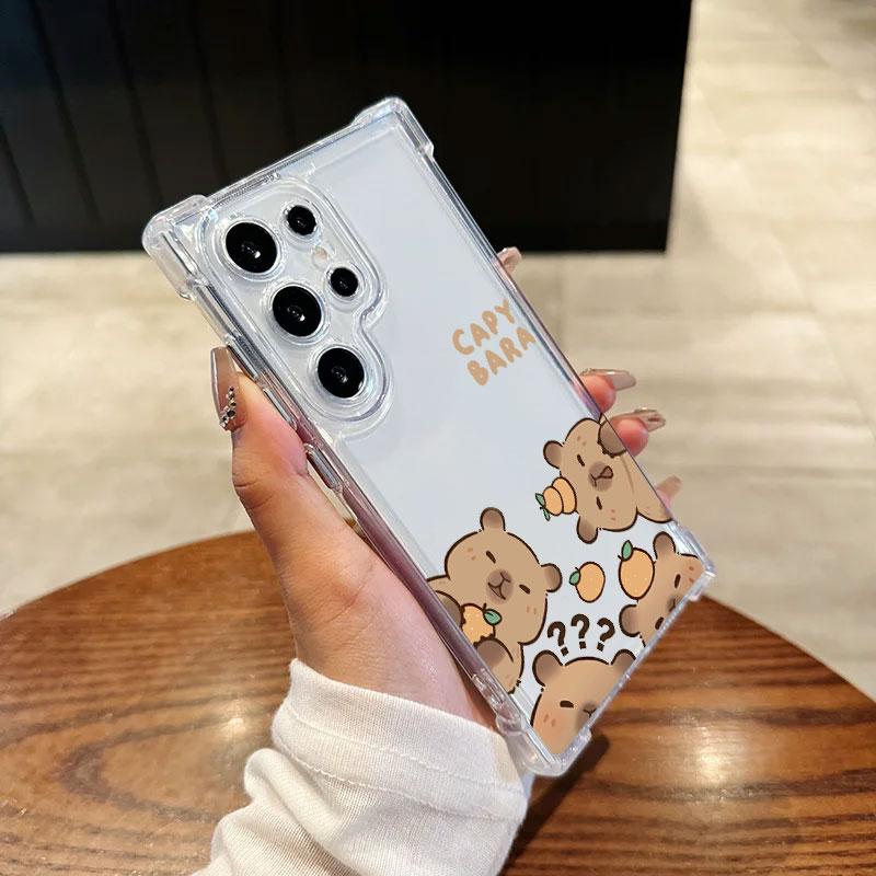 Phone Case For Samsung Galaxy S25 FE S24 S23 S22 S21 Ultra S20 Plus Note 20 10 S25FE Clear Shockproof Cover Cute Little Capybara