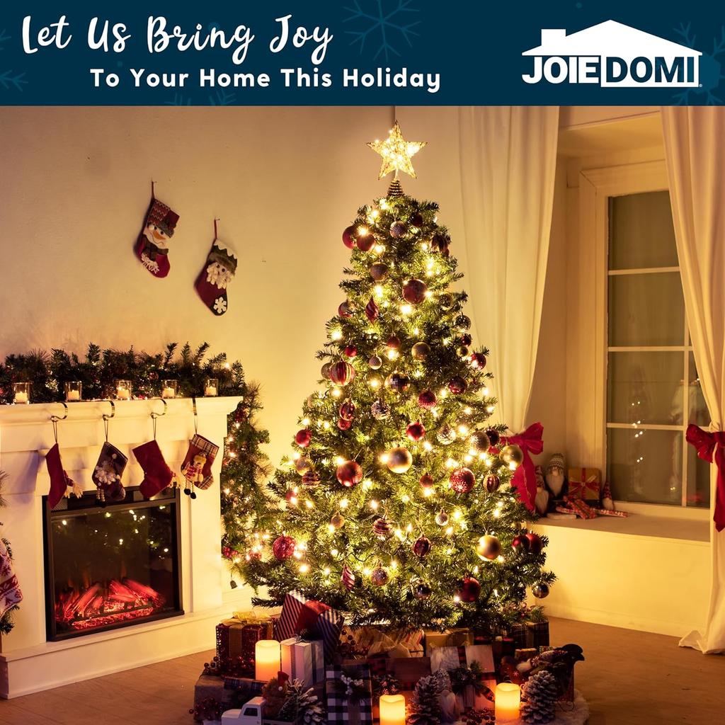 JOYFY 8 inch Christmas Gold Glitter Star Tree Toppers Metal Lighted with 20 LED Lights for Xmas Holiday Party Indoor Decor