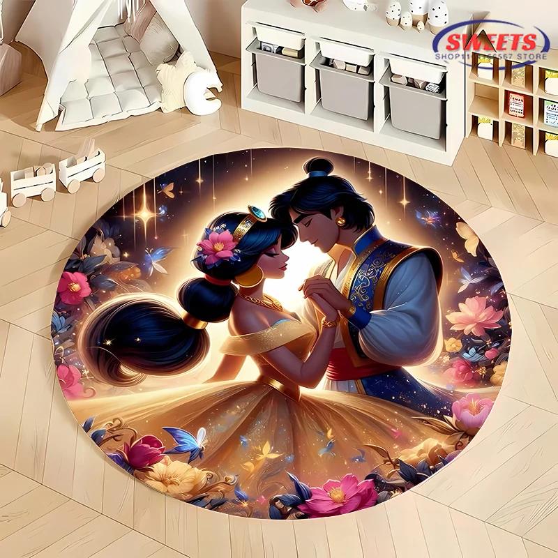 3D HD Princess Aladdin Cartoon Round Carpet, Living Room Bedroom Children's Room Comfort Rug, Non-Slip Durable Mat, Nice Gift