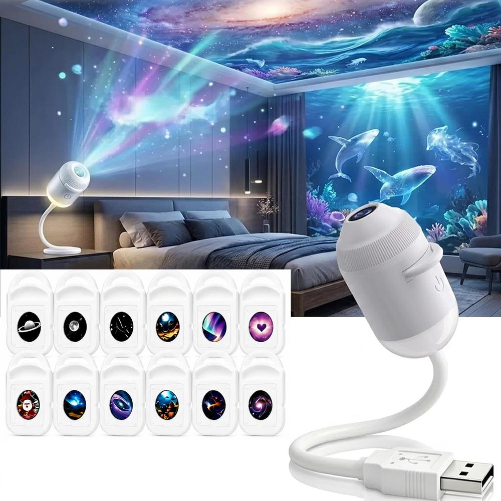 HD Holographic Night Light Projector 2-in-1 Galaxy Star Design with Eye Protection USB Powered for Bedroom Car Perfect Christmas