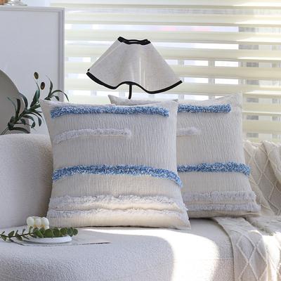 Blue Tufted Cushion Sofa Living Room Tassel Cushion Backrest Bedroom Bed Cushion Pillow Case Without Core