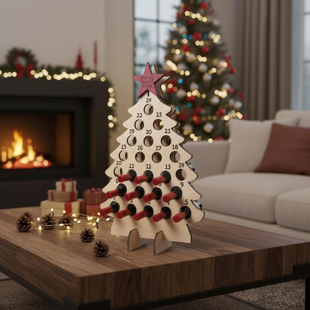 Wine Rack Christmas Tree-Shaped Calendar Countdown Wine Bottle Rack for Holiday Seasonal Halloween Thanksgiving Easter Kids